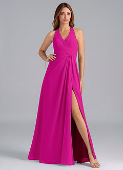 Azazie Dorota Jurken voor bruidsmeisjes Jurk van Chiffon met A-Lijn Geplooid Fuchsia image1