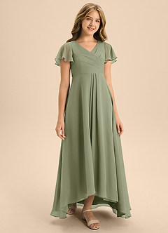 Azazie Induh Junior Pistachio A-Line Pleated Chiffon Dress image3