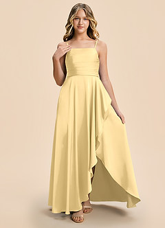 Azazie Naveah Junior Butter A-Line Ruched Stretch Satin Dress image6