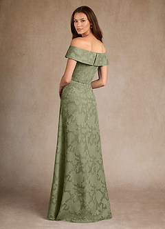 Azazie Medford Final Sale Pistachio A-Line Off the Shoulder Floral Burnout Dress image3
