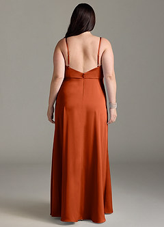 Azazie Brielle Bridesmaid Dresses Paprika A-Line Cowl Spaghetti Straps Stretch Satin Dress image7