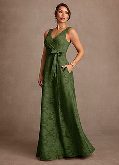 Azazie Luanne Mother of the Bride Dresses Olive A-Line Pleated Floral Burnout Dress image2