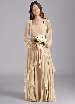 Azazie Clara Junior Jurk van Chiffon met A-Lijn Blouson Champagne image7