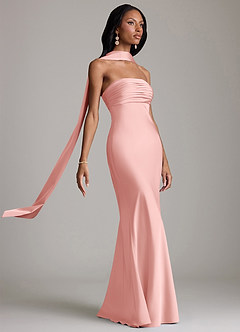 Azazie Saylor Robes de demoiselle d'honneur Robe Sirène en Satin extensible Sans bretelles Rose Poudré image10