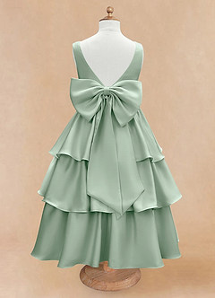 Azazie Margie Flower Girl Dresses Agave A-Line Bow Stretch Satin Dress image5