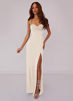 Barbie ♥ Azazie Bridesmaid Dresses White Alabaster Mermaid Corset Stretch Satin Dress image1