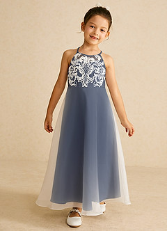 Azazie Ladybug Flower Girl Dresses Dark Navy A-Line Lace Organza Dress image2