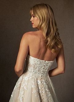 Azazie Keri Wedding Dresses Diamond White Nude Ball-Gown Strapless Lace Dress image9
