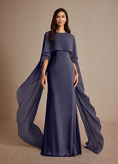 Azazie Milfred Mother of the Bride Dresses Stormy Sheath Boatneck Stretch Satin Dress image1