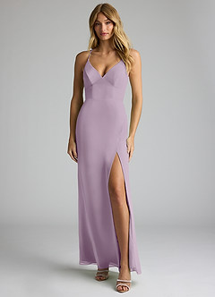 Azazie Becca Bridesmaid Dresses Wisteria Sheath V-Neck Chiffon Dress image1