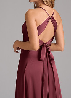 Azazie Evalleen Brautjungfernkleider A-Linie Plissee Stretch-Satin Kleid Merlot image2