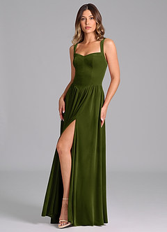 Azazie Francis Robes de demoiselle d'honneur Robe Trapèze en velours Corset Olive image4