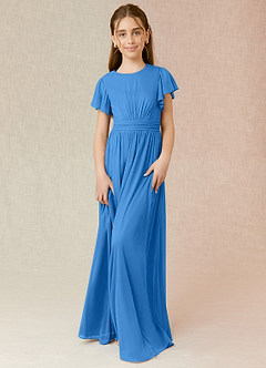 Azazie Mosley Junior Abito A-Line in Maglia Increspato Blue Jay image1