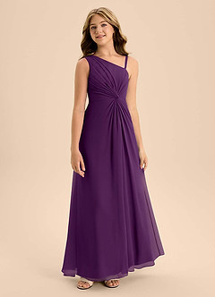 Azazie Brooke Junior Grape A-Line Side Slit Chiffon Dress image5