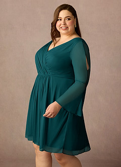 Azazie Teraso Mother of the Bride Dresses Peacock A-Line Pleated Mesh Dress image14