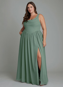 Azazie Novi Bridesmaid Dresses Eucalyptus A-Line Pleated Chiffon Dress image7
