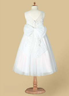 Azazie Junabee Flower Girl Dresses Ivory Blushing Pink A-Line Lace Tulle Dress image7