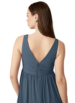 Azazie Yetta Maternity Bridesmaid Dresses A-Line V-Neck Gathered Chiffon Floor-Length Dress image3