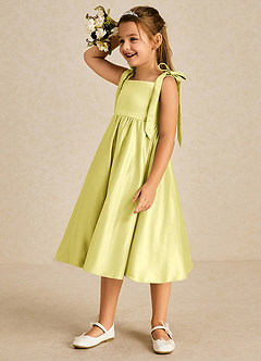 Azazie Chelsie Flower Girl Dresses Lemon Sorbet A-Line Bow Matte Satin Dress image4