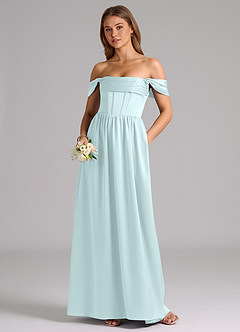 Azazie Hattie Bridesmaid Dresses Sea Glass A-Line Corset Stretch Satin Dress image5