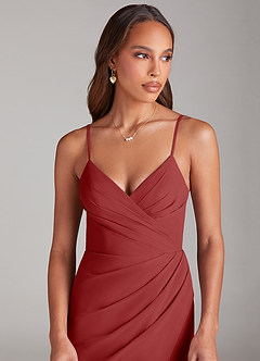 Azazie Maci Bridesmaid Dresses Rust Sheath Pleated Chiffon Dress image5