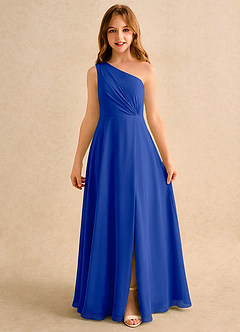 Azazie Puddles Girls Formal Robe Demoiselle D'honneur Fillette Robe Trapèze en Mousseline de soie Une épaule Bleu Roi image6