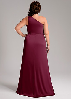 Azazie Phaedra Bridesmaid Dresses Mulberry A-Line One Shoulder Stretch Satin Dress image9