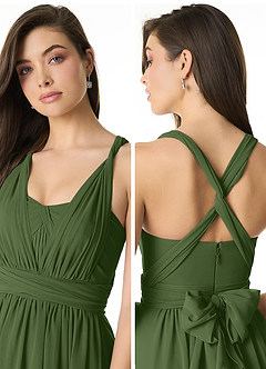Azazie Olani Robes de demoiselle d'honneur Robe Trapèze Convertible en Mousseline de soie Épaule décolletée Olive image5