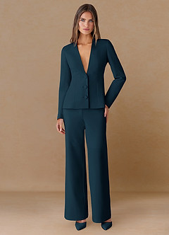 front Elara Dark Navy Extreme-Plunge Refined Weave 2-Piece Suit