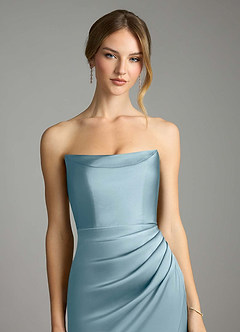 Azazie Leonis Bridesmaid Dresses Moody Blue Mermaid Pleated Stretch Satin Convertible Dress image4