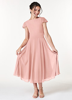 Azazie Payton Junior Vestido de Eucalipto de Gasa de Corte en A con Lazo image3