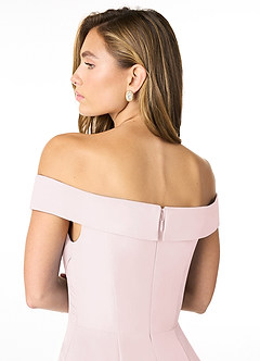 Azazie Lecia Bridesmaid Dresses Blushing Pink Empire Off-The-Shoulder Pleated Chiffon Convertible Dress image7