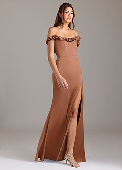 Azazie Callie Bridesmaid Dresses Bronzer A-Line Ruched Stretch Satin Convertible Dress image6