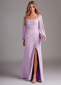 Azazie Charissa Bridesmaid Dresses Frosted Lilac Sheath Long Sleeve Chiffon Dress image3