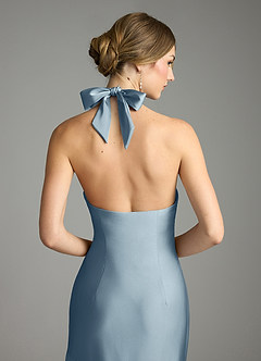 Azazie Nayeli Jurken voor bruidsmeisjes Jurk van Stretch Satijn met A-Lijn Geplooid Stoffig Blauw image7