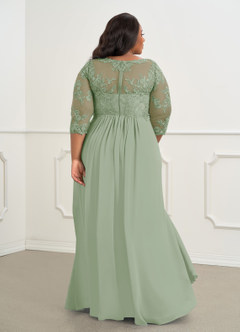 Azazie Hayek Mother of the Bride Dresses Dusty Sage A-Line V-Neck Lace Chiffon Dress image2