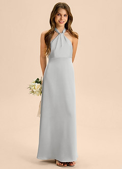 Azazie Beah Junior A-Linie Plissee Stretch-Satin Kleid Silber image4