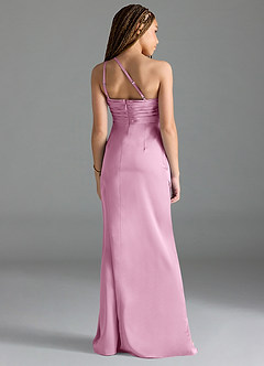 Azazie Eren Junior Candy Pink Sheath Pleated Stretch Satin Dress image2