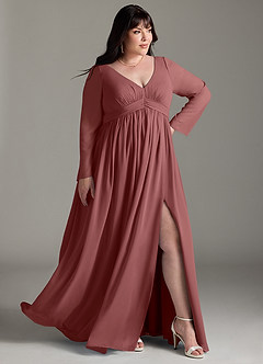 Azazie Teton Brautjungfernkleider für Schwangere A-Linie Langarm Chiffon Bodenlänge Kleid image11