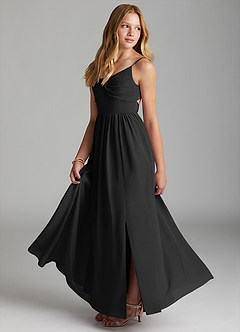 Azazie Zeya Junior Black A-Line Chiffon Dress image4