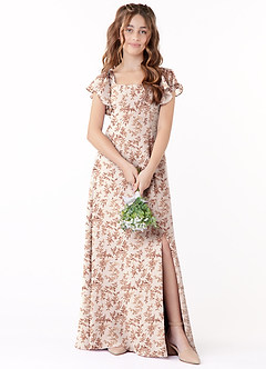 Azazie Bondi Junior Linia A Ukłon Szyfon Długość podłogi Młodsza druhna Sukienka image1