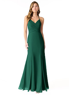 Azazie Carolina Abiti da Damigella Abito Sirena in Chiffon Increspato Smeraldo image1