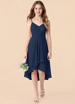 Azazie Mariam Junior Dark Navy A-Line Pleated Chiffon Dress image1