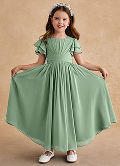 Azazie Ali Flower Girl Dresses Matcha A-Line Pleated Chiffon Dress image1
