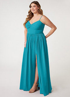 Azazie Zeya Bridesmaid Dresses Jade A-Line V-Neck Pleated Chiffon Dress image8