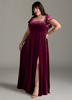 Azazie Bondi Brautjungfernkleider A-Linie Seitliche Cut-Outs Samt Kleid Cabernetrot image10