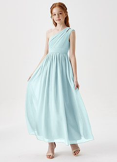 Azazie Anissa Junior Sea Glass A-Line Pleated Chiffon Dress image3