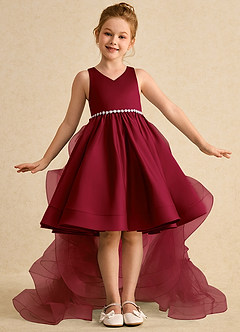 Azazie Julietta Flower Girl Dresses Burgundy Ball-Gown Convertible Tulle Dress image2