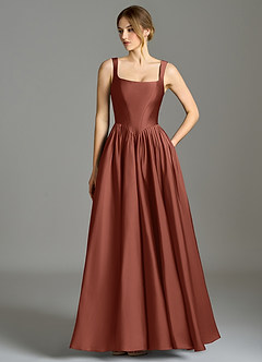 Azazie Verina Bridesmaid Dresses Auburn A-Line Pleated Stretch Satin Dress image1