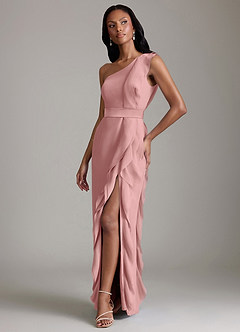 Azazie Venita Final Sale Dark Green Sheath Ruched Chiffon Dress image6
